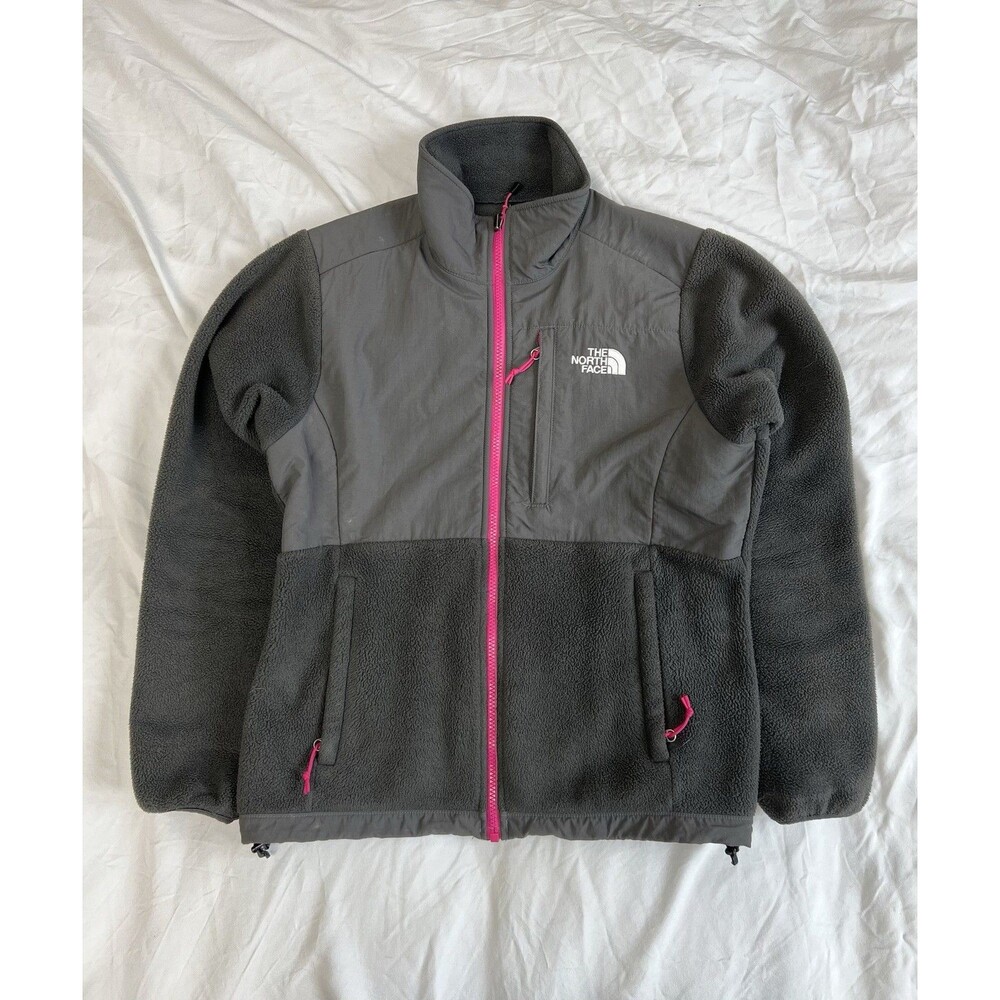 North Face Womens Small Black With Hot Pink Logo Fleece Jacket Canvas Top